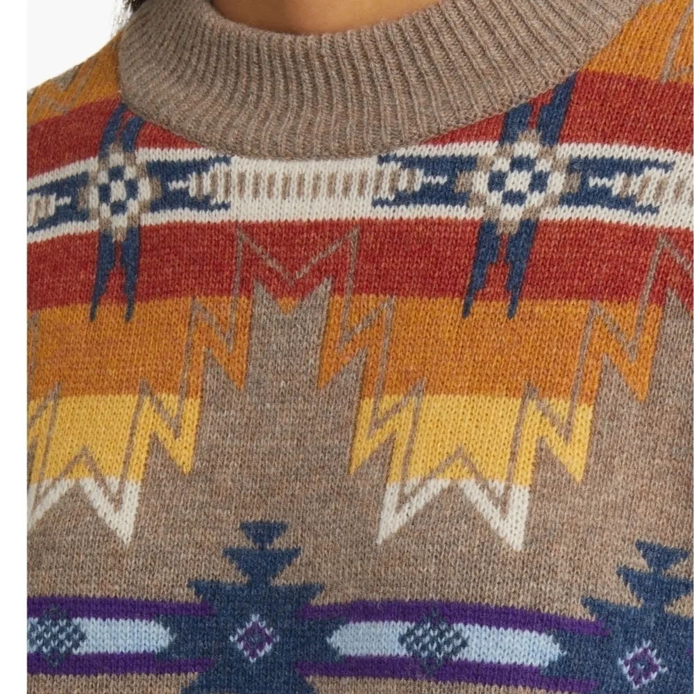 EUC Faherty x Doug Good Feather Mock Neck Sweater- Taupe Multi- Size Large - Picture 4 of 12